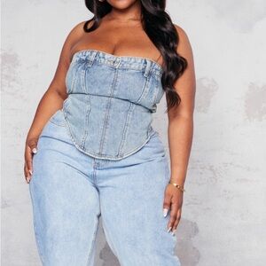 Denim Strapless Corset Top and Jeans Set PLT Plus